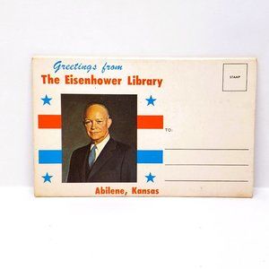 Vintage Eisenhower Library Fold Out Postcard Abilene Kansas Presidential Unused